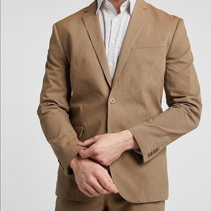 Slim Striped Brown Seersucker Suit Jacket from Express